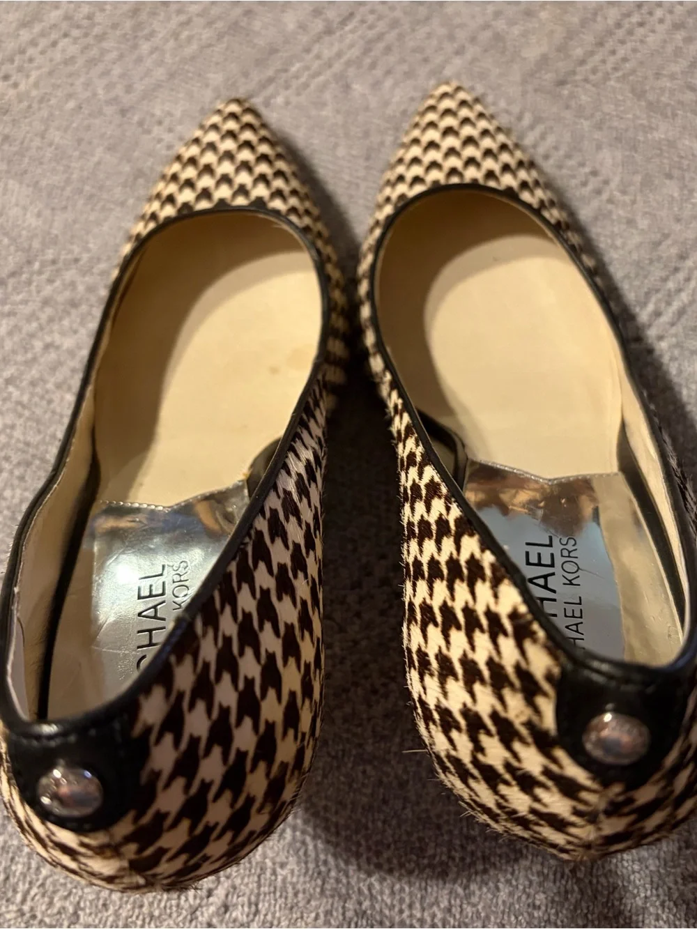 Michael Kors Black and Cream Houndstooth Pointed Toe Pumps